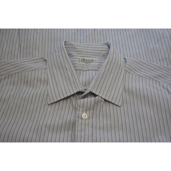 Charvet Place Vendome Blue Gray Stripe Spread Collar Dress Shirt Sz 42 16.5
